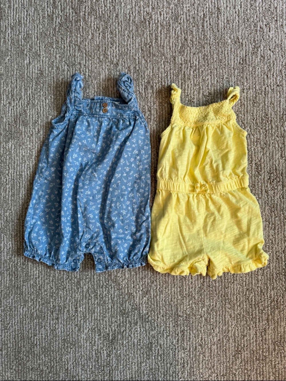 Carters Toddler Girl Blue Floral Yellow Romper Sleeveless Bundle Summer Size 12M